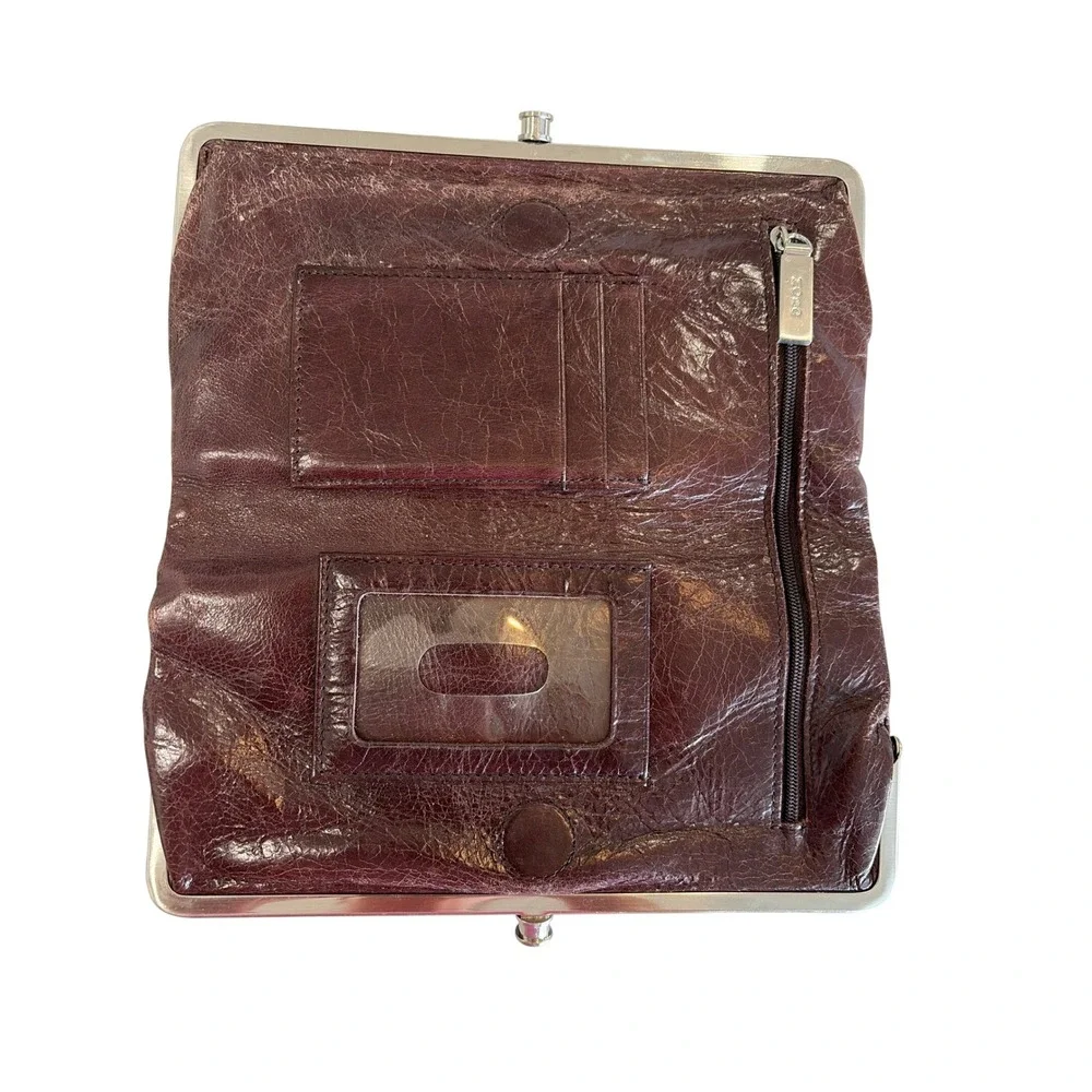 Hobo International Double Frame Wallet Brown Distressed‎ Leather Clutch